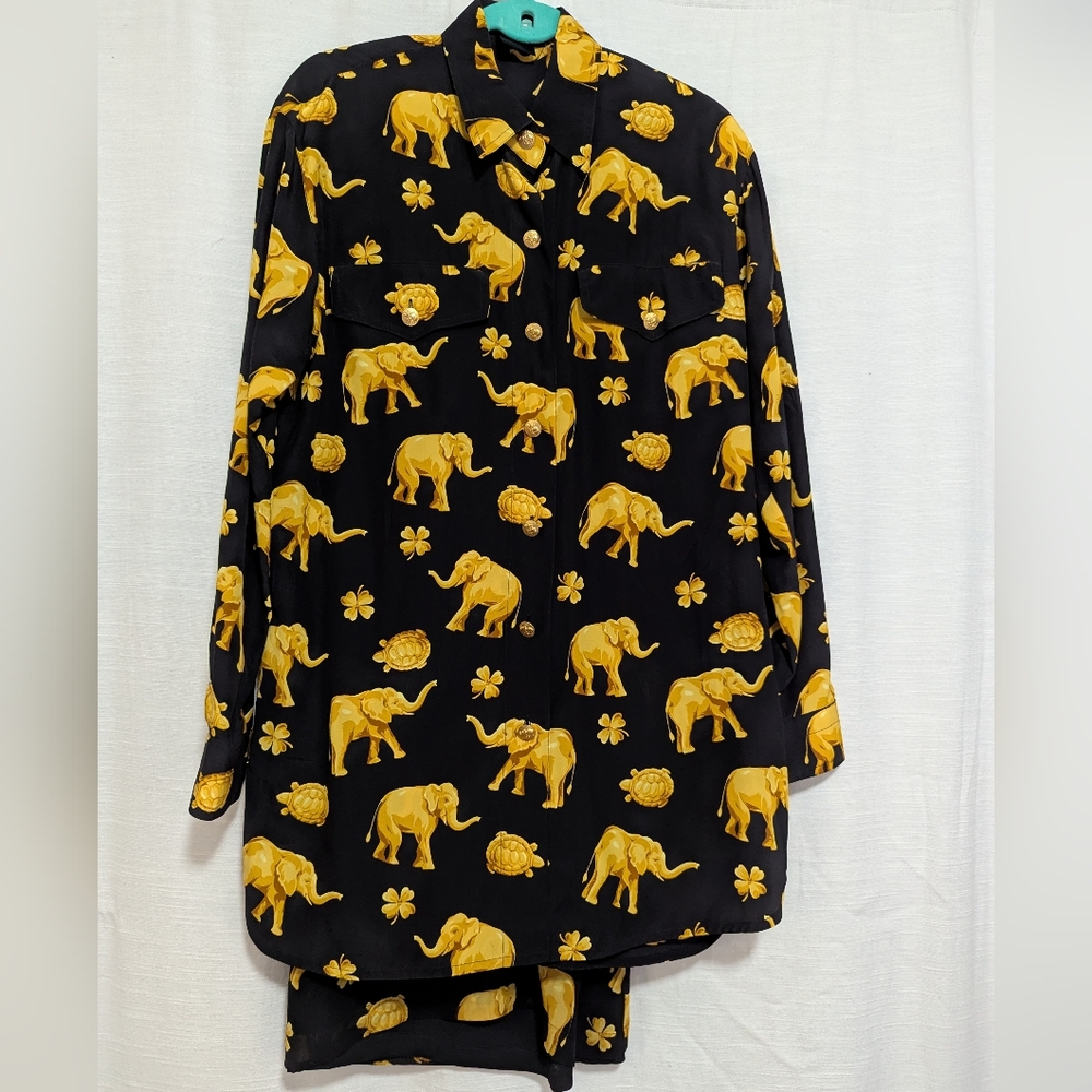 Vintage Escada Silk Two Piece Blouse & Pant Set "Lucky" By Margaretha Ley